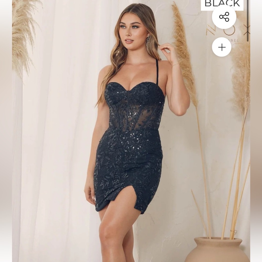NWT- Black Corset Sequin Strapless Dress